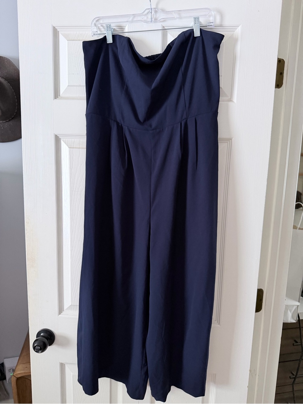 New York & Company Navy Strapless Wide Leg Cropped Jumpsuit